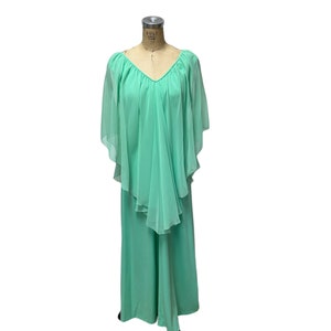 1970s mint green formal maxi gown with sheer cape Plus Size image 7