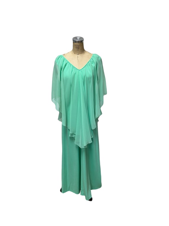 1970s mint green formal maxi gown with sheer cape… - image 7