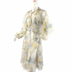 1970s chiffon dress in large scale floral print with balloon sleeved jacket by Rona Size L image 2