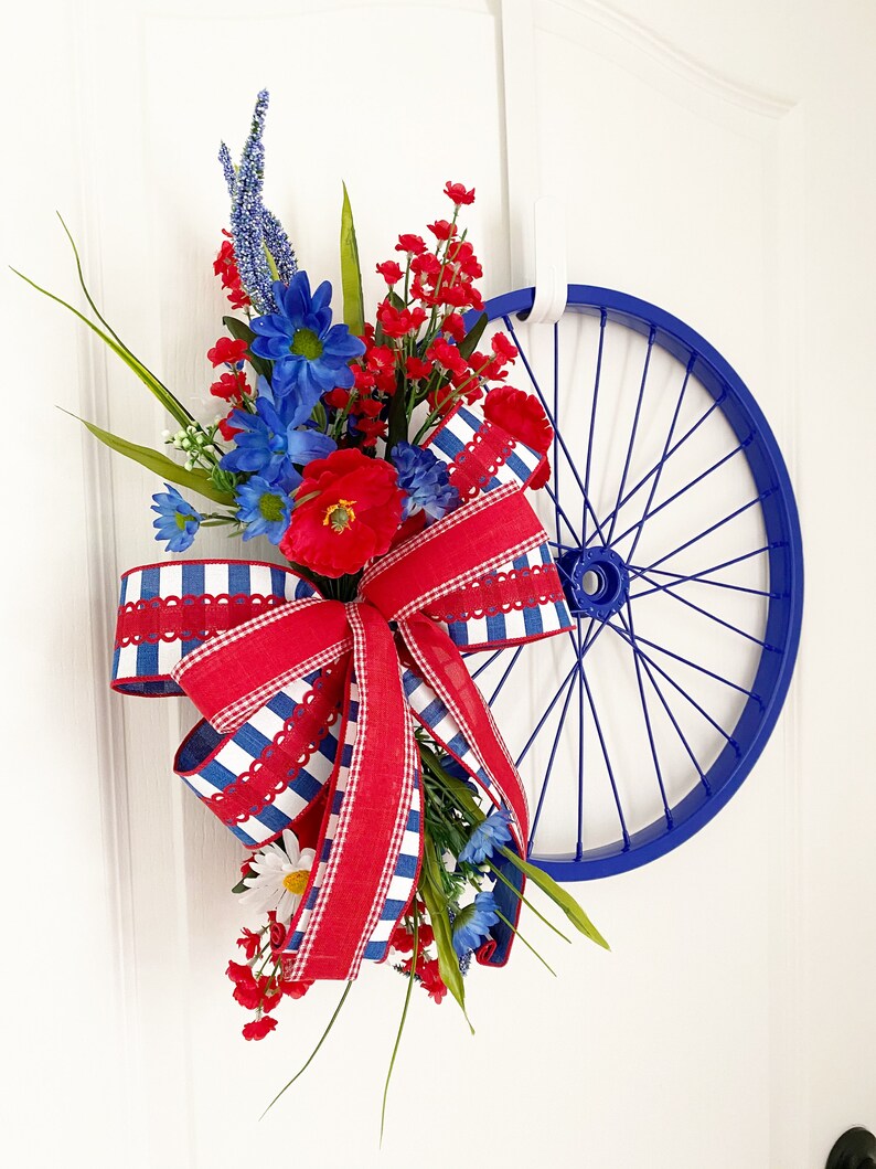 4th of July Wreath Bicycle Spoke Wreath Patriotic Wreath Etsy