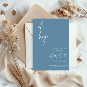 Oh Boy Baby Shower Invitation, Blue Baby Shower Invite, Boy Baby Shower Printable, Simple Modern Baby Invite, Digital Baby Card