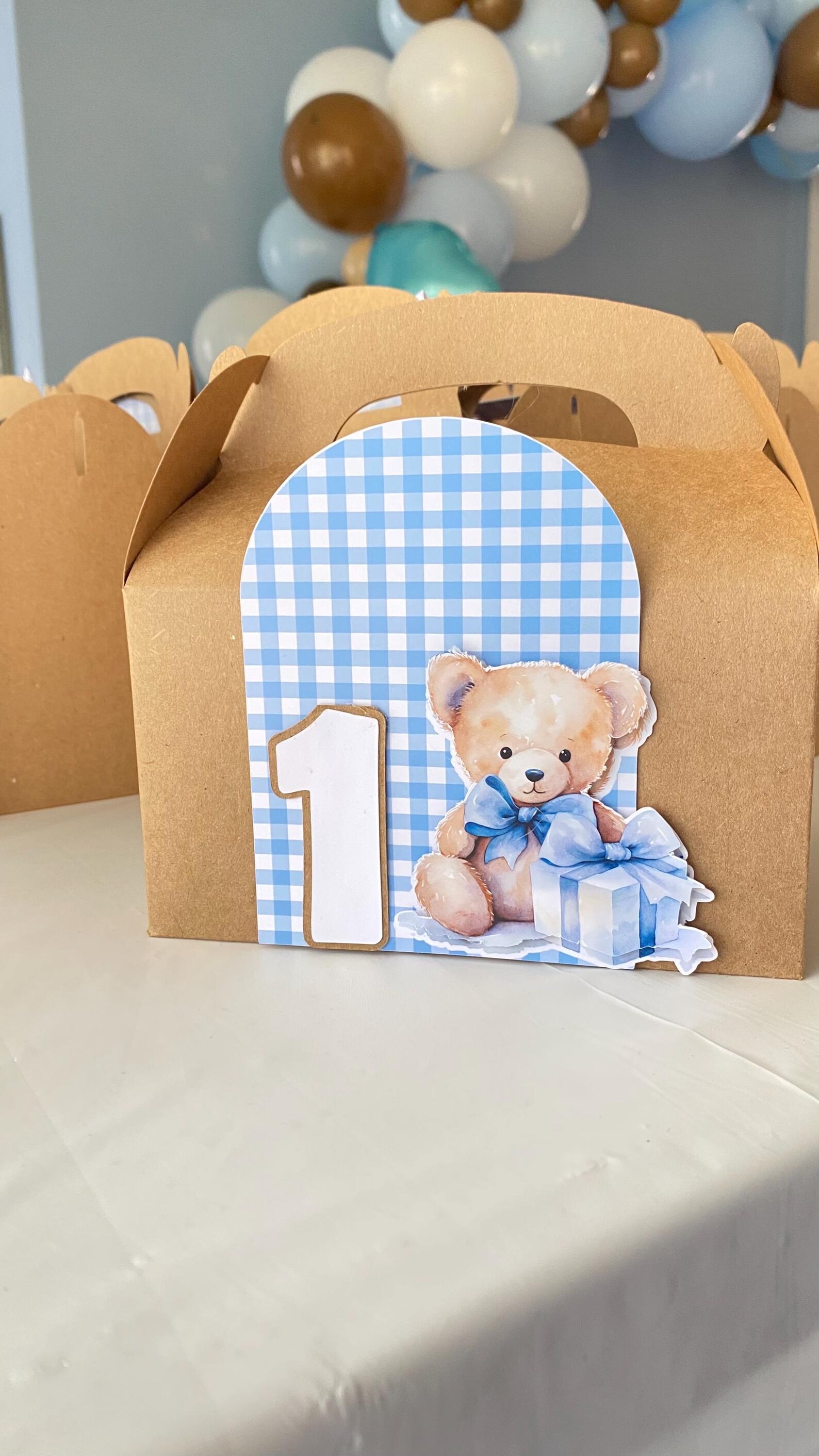 Teddy Bear & Blue Gingham Gable Box - Party Favor Box for Baby Showers ...