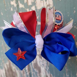 July 4th Bow / Patriotic Hair Bow – Red White Blue 4th of July Girl’s Accessory