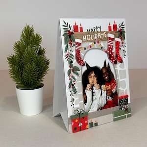 Carte de Noël avec Cheminée | Carte Postale Cadre Photo | Carte de Vœux 2-en-1
