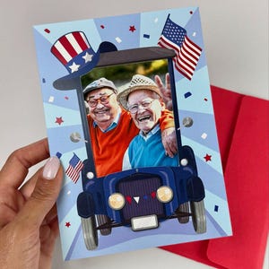 Retro 4. Juli Auto-Fotorahmen-Postkarte - Patriotische Einlegekarte für 4x6-Foto - Feier-Andenken zum Unabhängigkeitstag