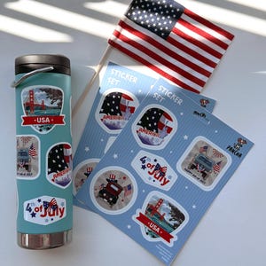 Ensemble d'autocollants du 4 juillet - Autocollants patriotiques des États-Unis pour bouteilles d'eau, ordinateurs portables, agendas - Décoration du jour de l'indépendance