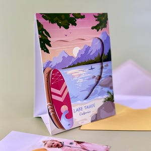 Carte postale avec cadre photo coucher de soleil sur le lac Tahoe - Carte découpée en forme de coeur pour photo 4 x 6 - Cadeau de voyage dans la nature, souvenir californien