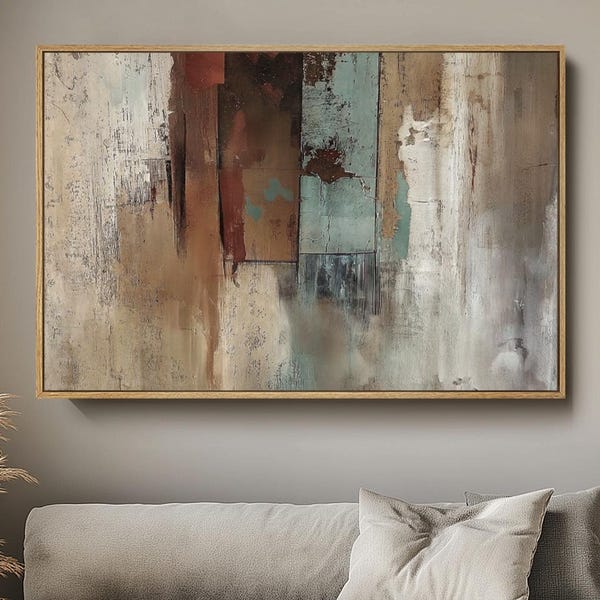 Rustic Texture Abstract Wall Art | Industrial Modern Style in Earthy Reds and Blues