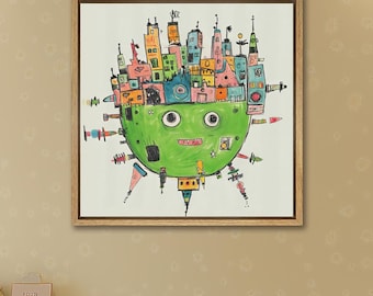 Children's Illustration, Whimsical Abstract Canvas Art for Playroom, Nursery, or Creative Spaces