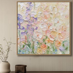 Dreamy Floral Painting print | Soft Pastel Garden Impasto Wall Art | Canvas