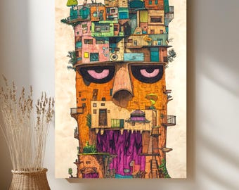 Children’s Illustration, Abstract Surreal Canvas Art, Kids Room Decor