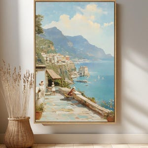 Europe Coastline Painting Canvas Print | Mediterranean Charm & Coastal Serenity | Realist Impressionism Wall Art