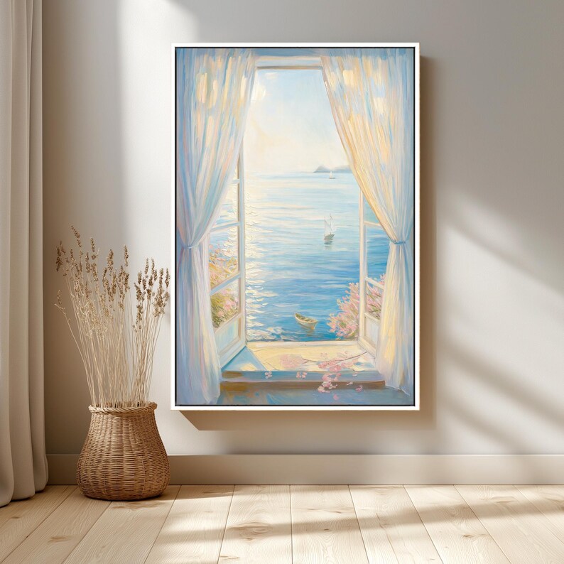 Seaside Window View Canvas Print | Romantic Coastal Wall Art in Soft ...