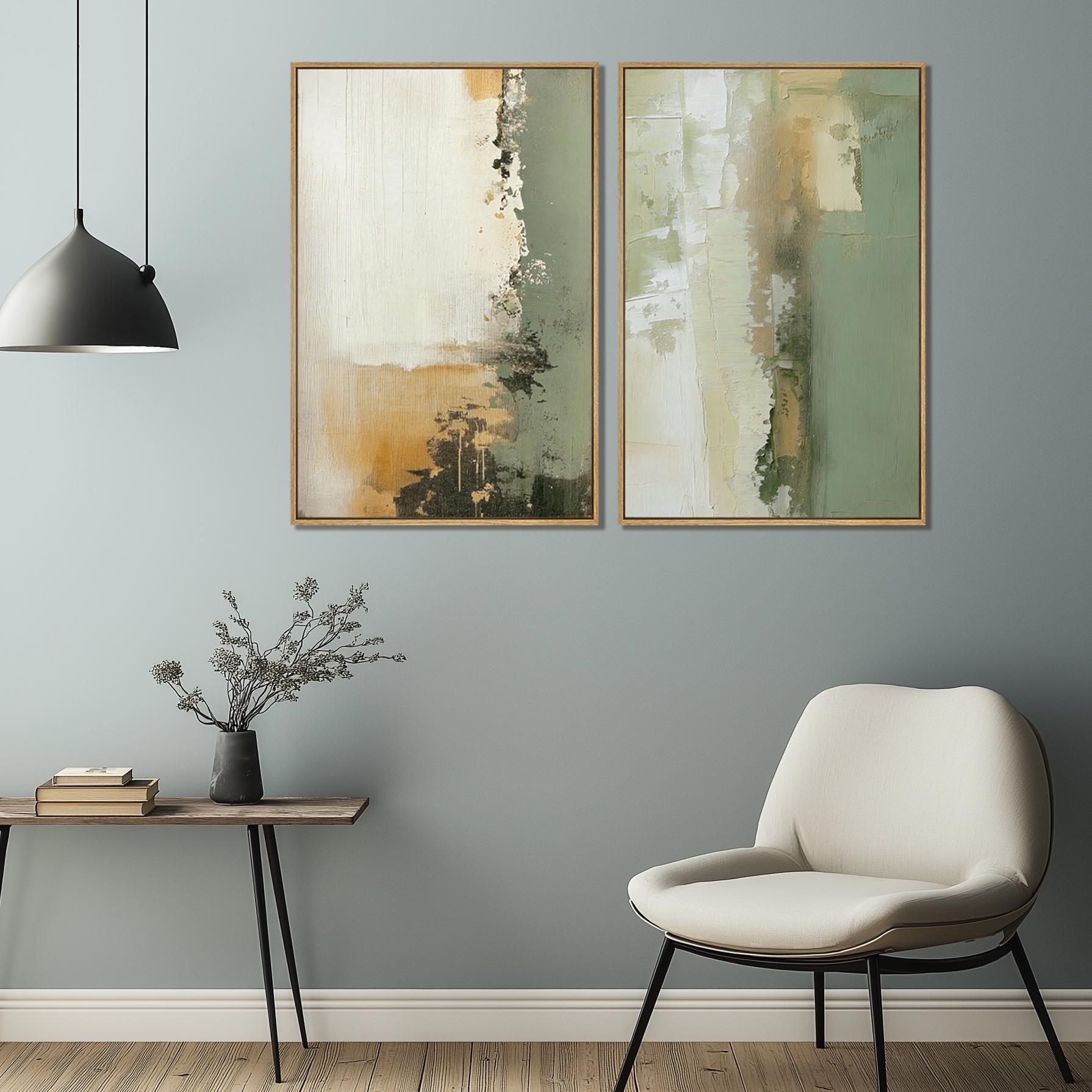 Sage Green Abstract Wall Art Set of 3 | Neutral Modern Minimalist ...