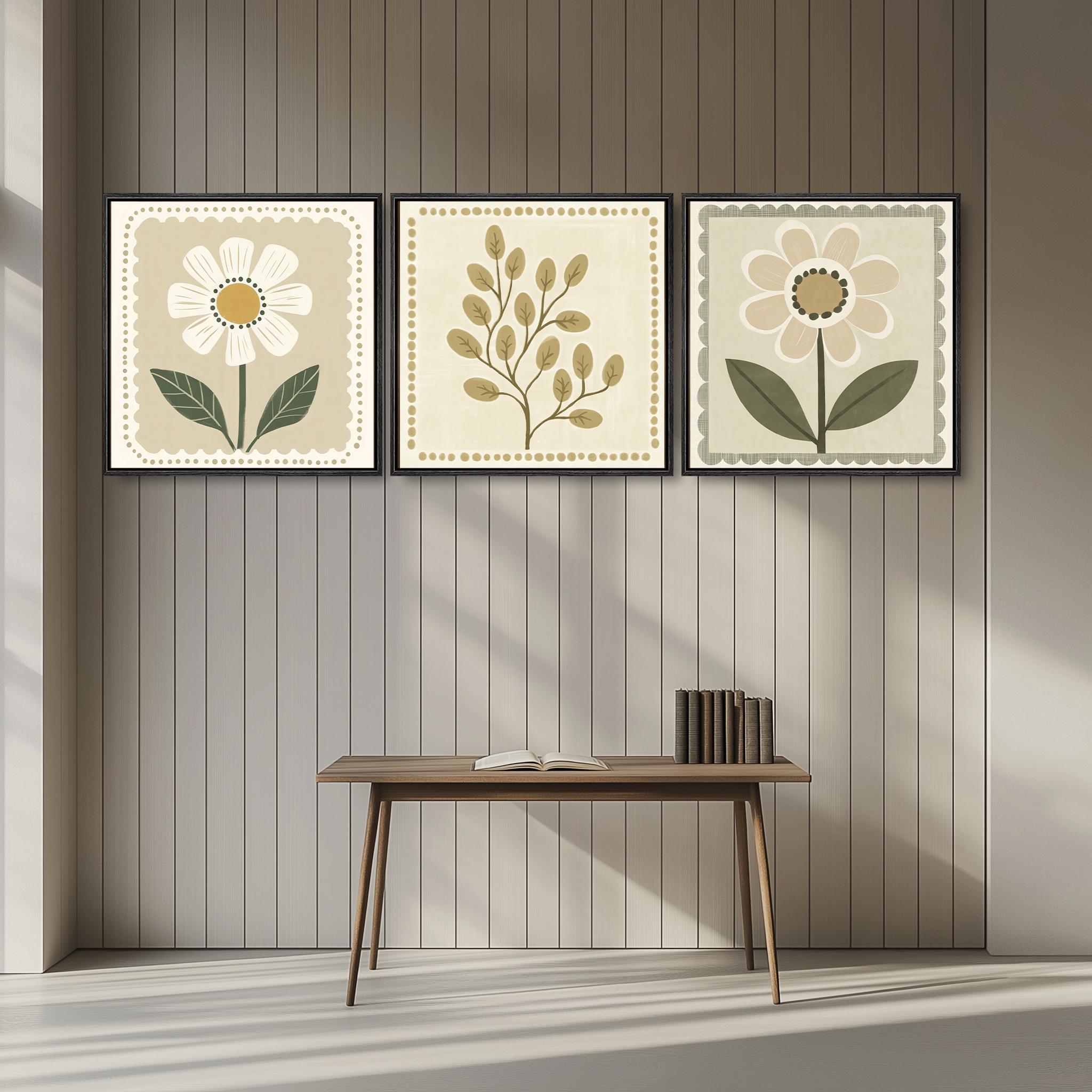 Vintage Botanical Triptych | Minimalist Floral Wall Art in Neutral ...