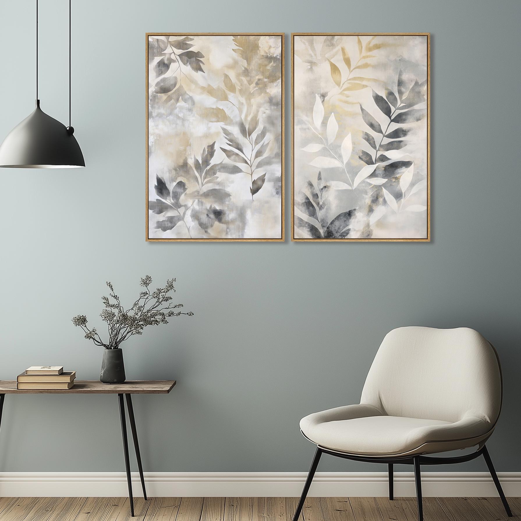 Neutral Botanical Triptych Wall Art | Modern Beige & Gray Leaf Canvas ...