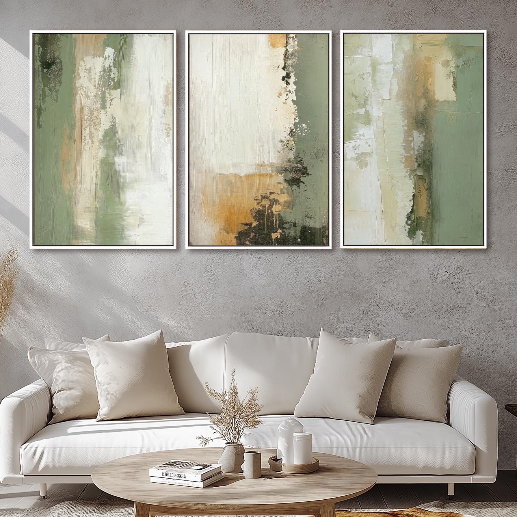 Sage Green Abstract Wall Art Set of 3 | Neutral Modern Minimalist ...