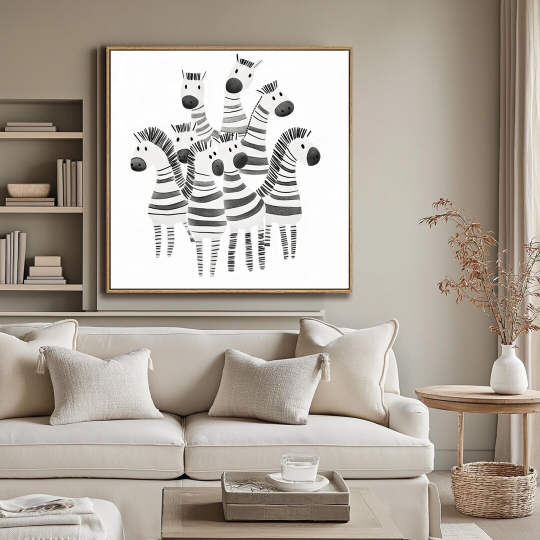 Playful Zebra Family Canvas Art | Black and White Animal Print | Kids ...