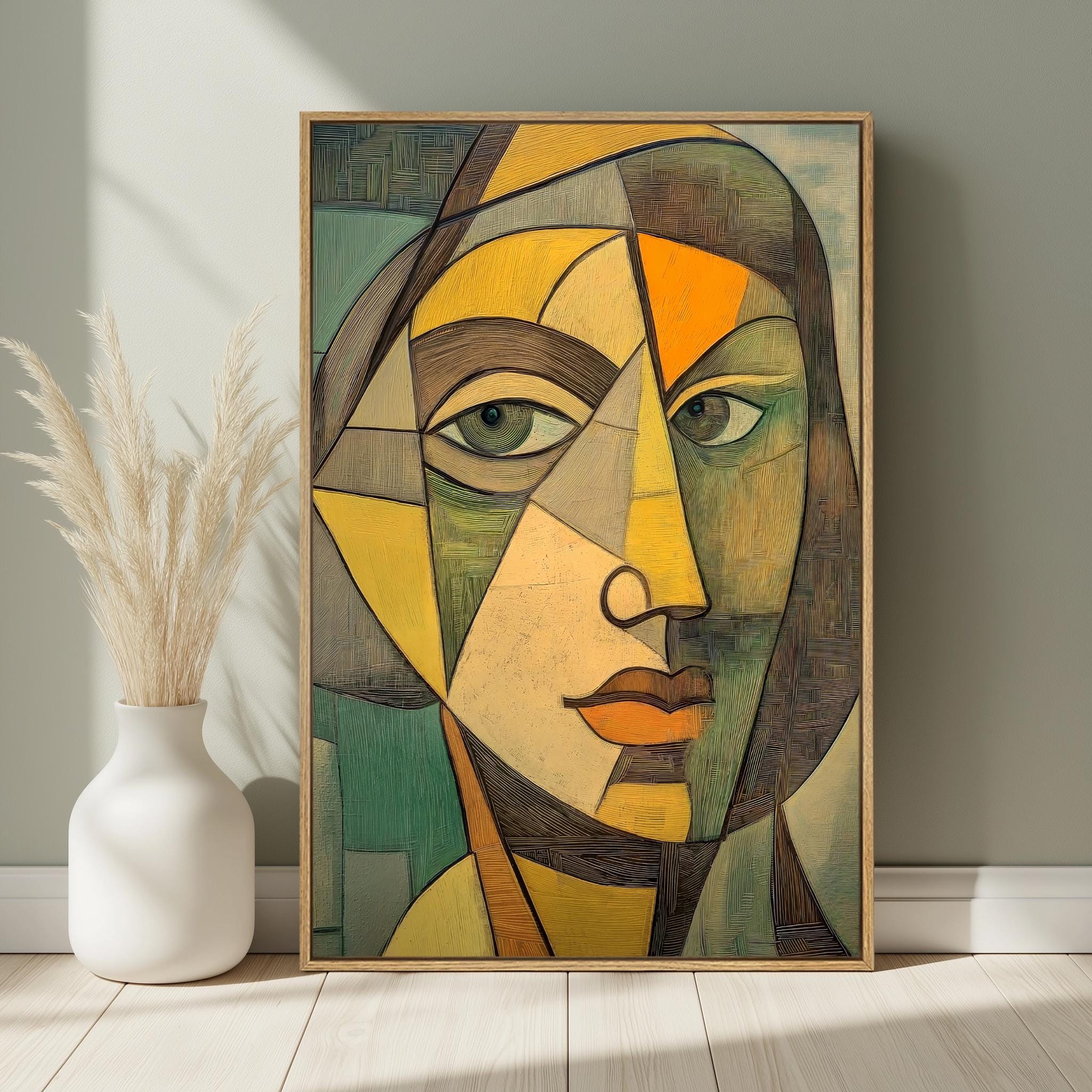 Cubist Portrait Wall Art | Abstract Geometric Face Painting | Modern ...