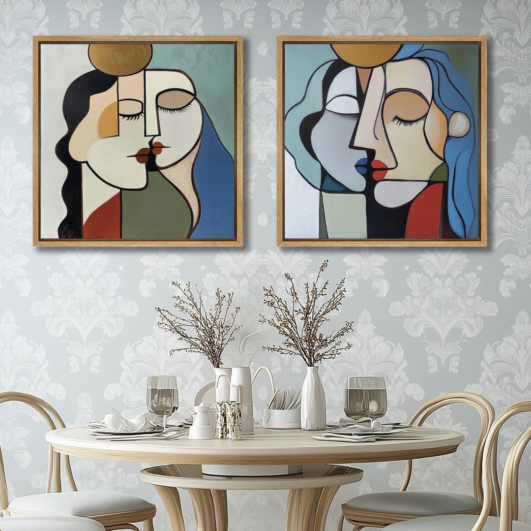 Modern Cubist Portrait Canvas | Abstract Couple Art | Contemporary Wall ...