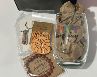 Bright Birthday Wishes Gift Box | Birthday Gift for Her | Wine Glass, Jewelry & Keepsakes | Fun and Unique Celebration Gift| Self Love Gift