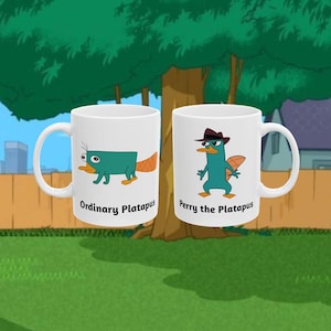 Perry the Platapus Ceramic Mug, Phineas and Ferb TV Show, Cartoon Character Coffee Cup, Novelty Gift, Kids Drinkware, Pop Culture Merch