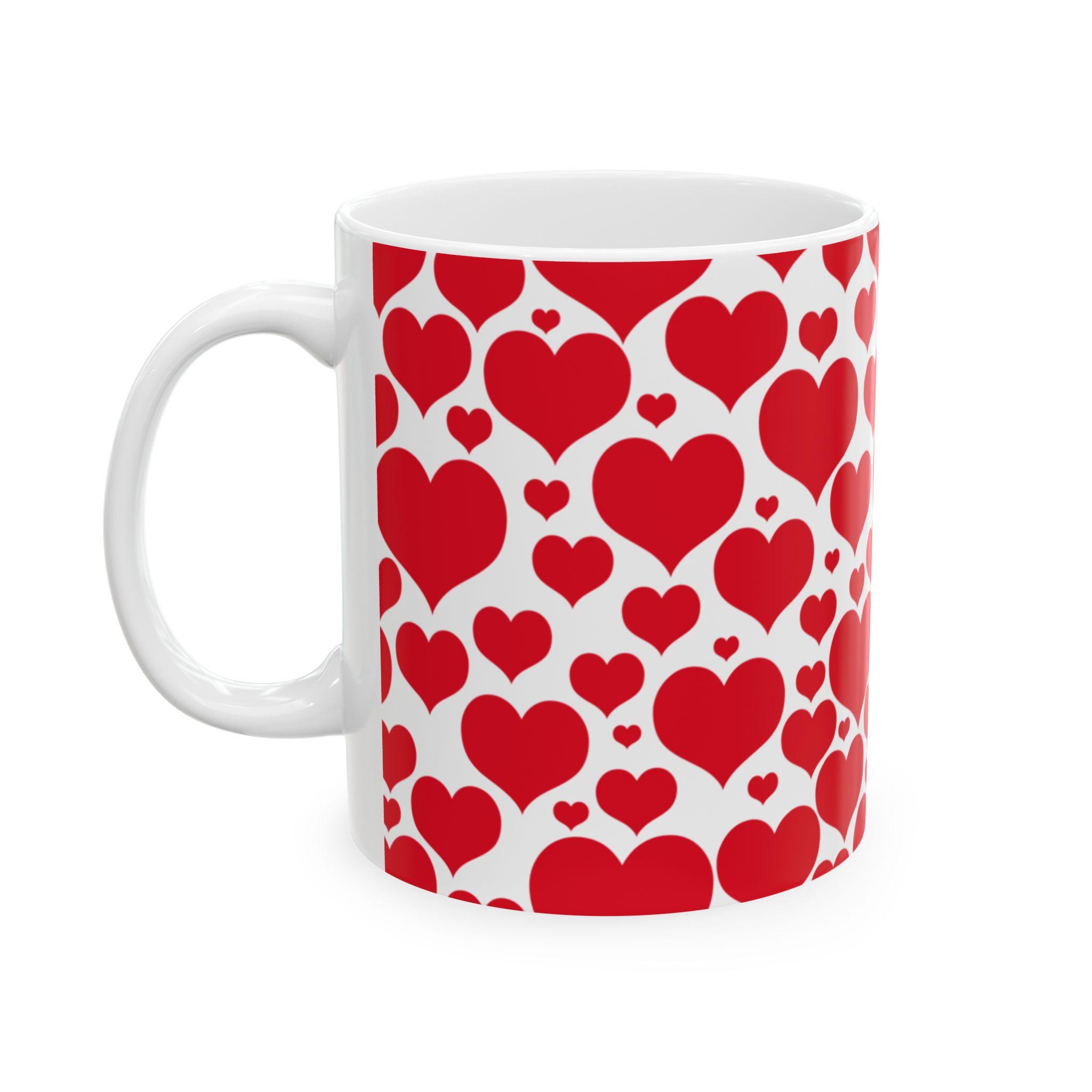 Discover Red Heart Pattern Mug | Valentine's Day Ceramic Coffee Cup