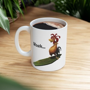 Chicken Joe &#39;Woah&#39; Ceramic Mug, Surfs Up Lovers Gift, Office Mug, Class Mug, Chill at Home Cup, Funny Gift Mug
