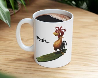 Chicken Joe 'Woah' Ceramic Mug, Surfs Up Gift