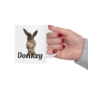 Funny Donkey from Shrek Ceramic Mug, Cartoon Character Coffee Cup, Movie Lover Gift, Novelty Tea Mug, Pop Culture Drinkware