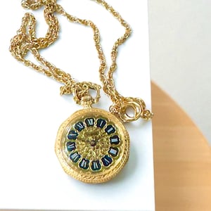 Sheffield Blue and Gold Pocket Pendant Watch for parts only Sheffield Watch Necklace - Etsy main image 4