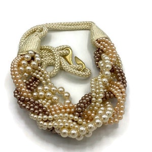 Vtg Faux Brown Pink Ivory Pearl Cord Belt 1980s Style