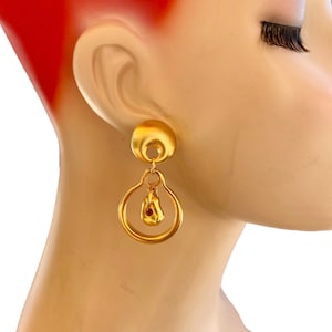 Vintage Brushed Gold Plated Hoop with Nugget Pierced Earrings