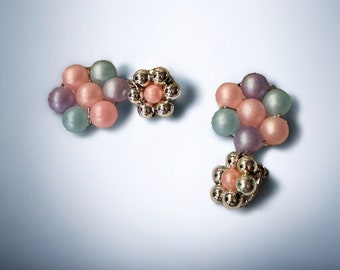Vintage Pastell Rosa Lila Minzgrün Cluster Perlen Creolen