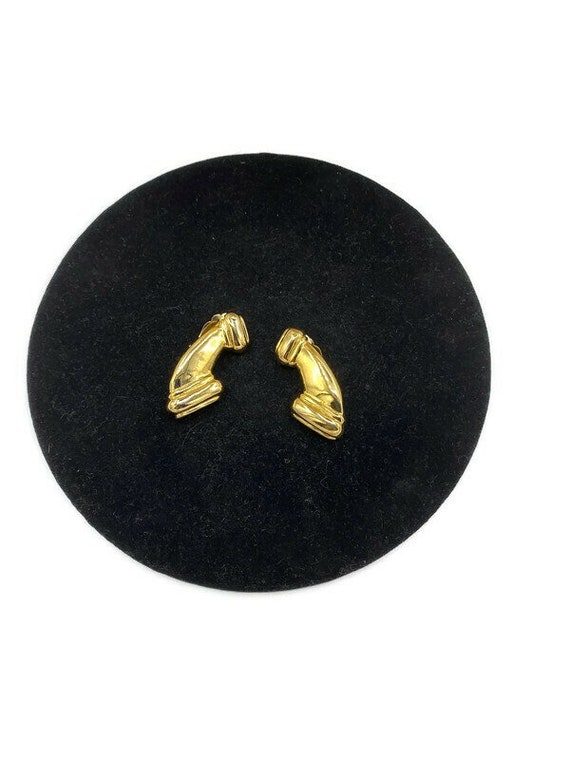 Vintage Estate Gold Plated Boomerang Clip EARRING… - image 3