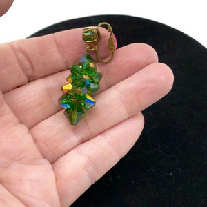 Vintage Green Aurora Borealis Crystal Bead Dangle Clip EARRINGS Bridal Wedding Party J27
