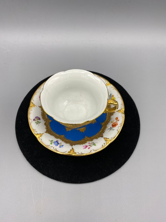 Antique Meissen B Form Porcelain Cup Saucer Set Turquoise