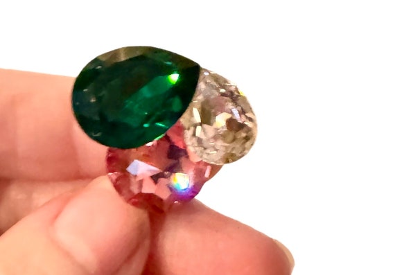 Vintage Swarovski Pink, Green &  and Clear Pear C… - image 2