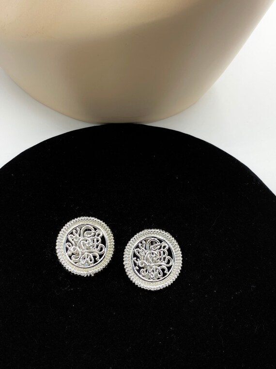 VTG Lisner Oversized Button Scroll Silver Plated … - image 2