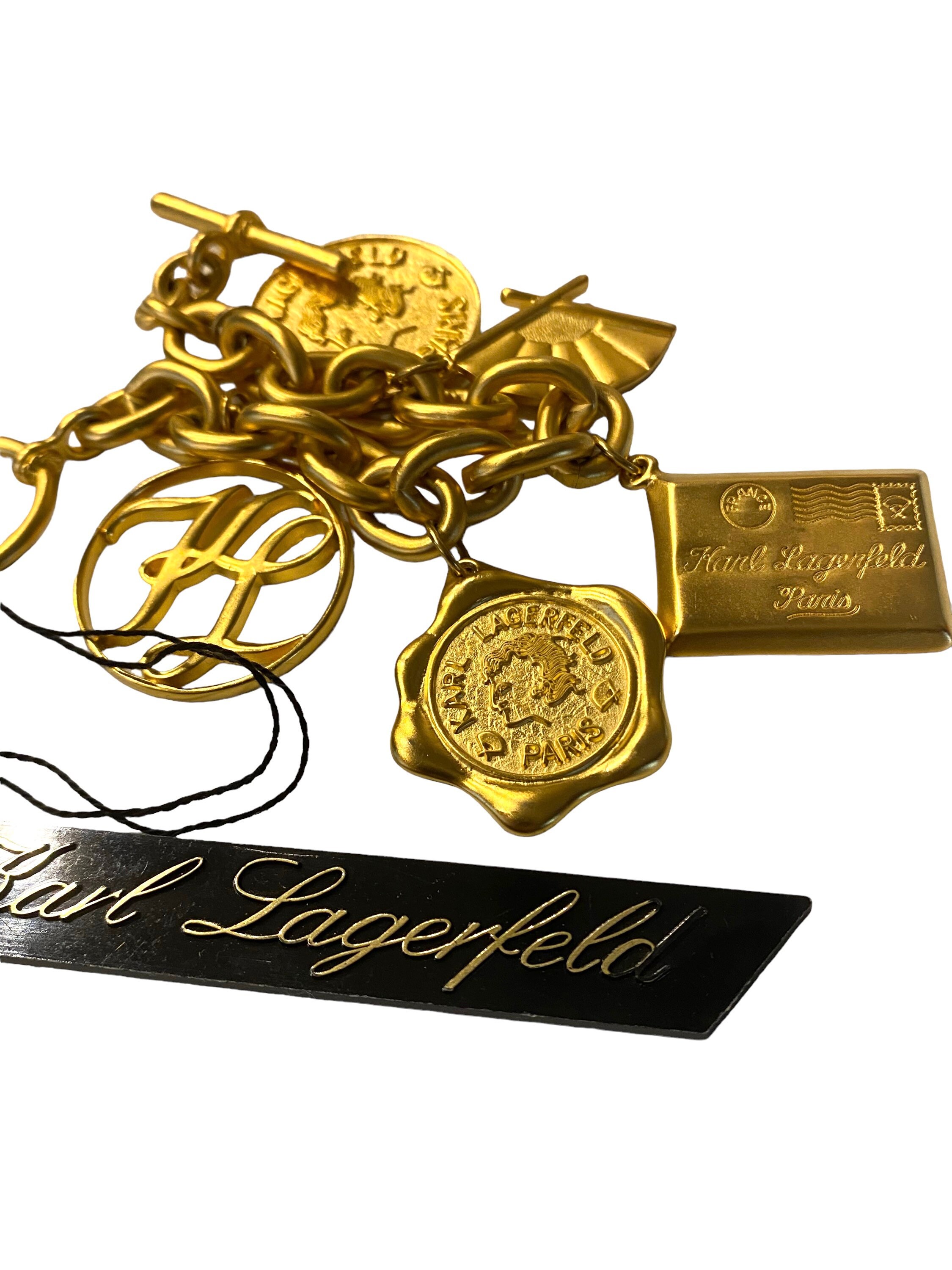 Vtg ICONIC Karl Lagerfeld Baroque Brushed Gold Plated Coin Letter