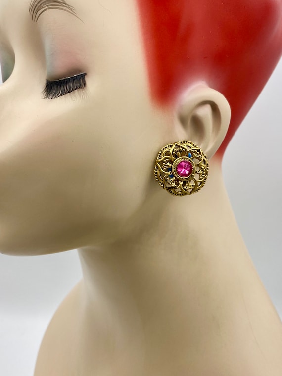 Vintage Baroque Pink Rivoli Oversized Button Clip… - image 2