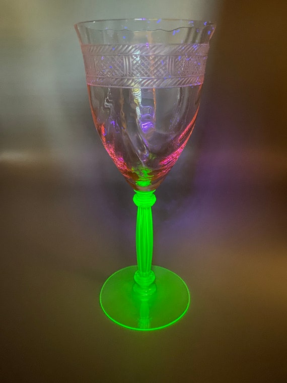 Vintage Etched Watermelon Uranium Vaseline Glass Etsy