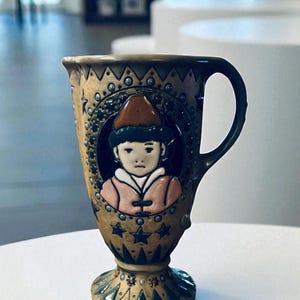 Antieke amfora Turn Teplitz Austria geëmailleerde sterren kind keramische melkpils kan 1900