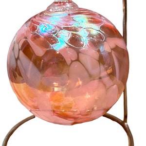 Vintage 1980’s Glass Eye Studio Handblown Murano Style Christmas Ornament Art Glass Pearlescent Pink and White