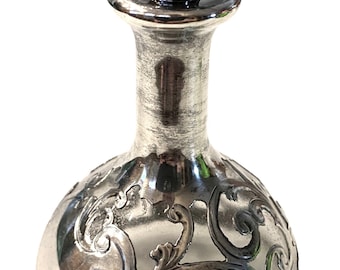 スターリング オーバーレイ 香水瓶、透明ガラス、メキシコ シルバー