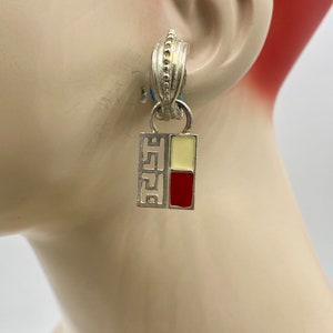 Vintage Diver Down Red White Enamel Pewter Dangle Clip Earrings GGG14
