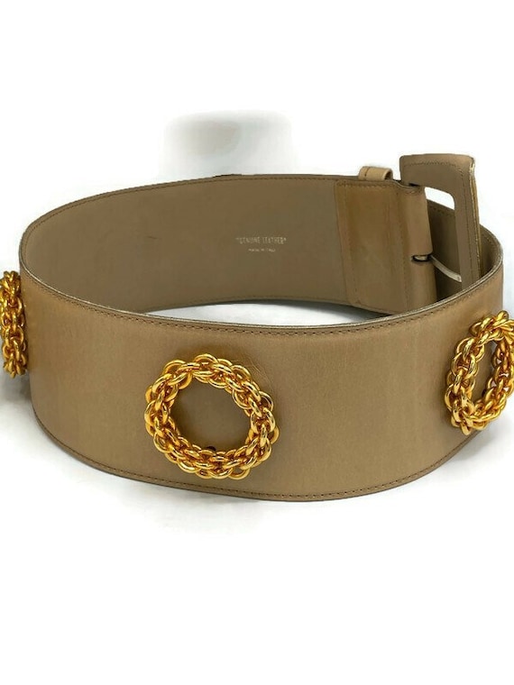 Paloma Picasso Vintage 80s Brown Leather Belt Gold Buckle Made in Italy Size L $_57.JPG?set_id=8800005007 main image 2