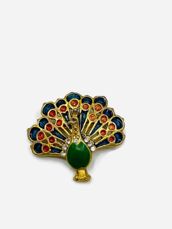 Vintage Victorian Era Art Nouveau Enamel Peacock … - image 1