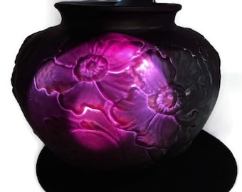 Vintage Tiffin Black Amethyst Satin Glass Poppy Vase