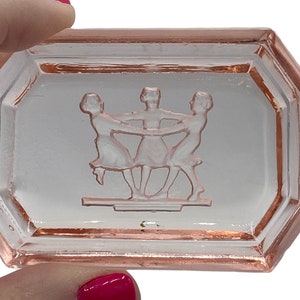Vintage Three Dancing Girls Intaglio Light Pink Glass Salt Cellar